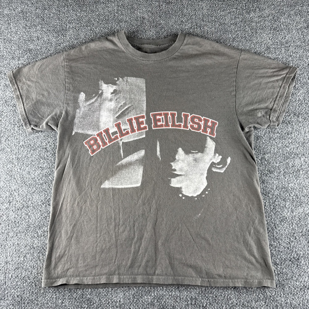 Billie Eilish T Shirt Womens Large Gray Double Portrait Boyfriend Fit Official